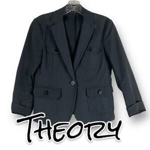 Theory School Boy Blazer Charcoal Gray Cotton Womens Size 2